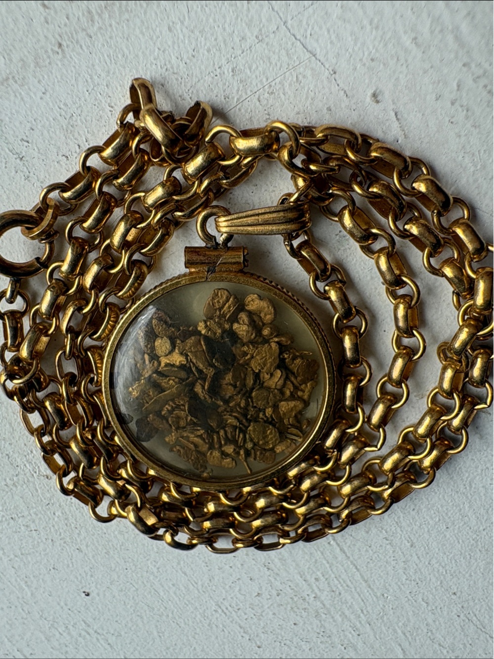 Vtg. Gold-Filled Floating Locket Necklace with Natural Alaskan Gold 22k Nuggets